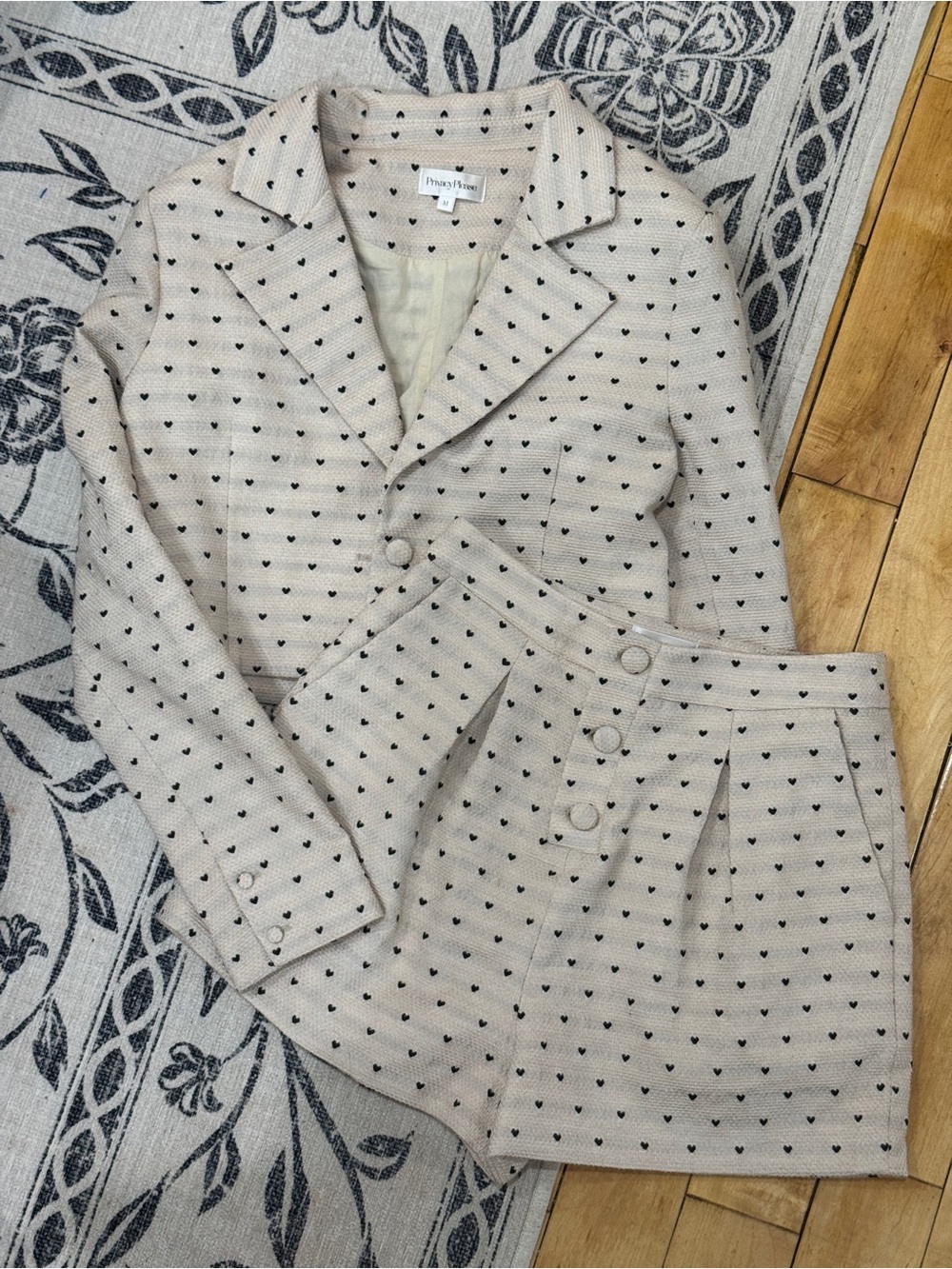 Matching Set Privacy Please Women's Cream Blazer and Trouser Short